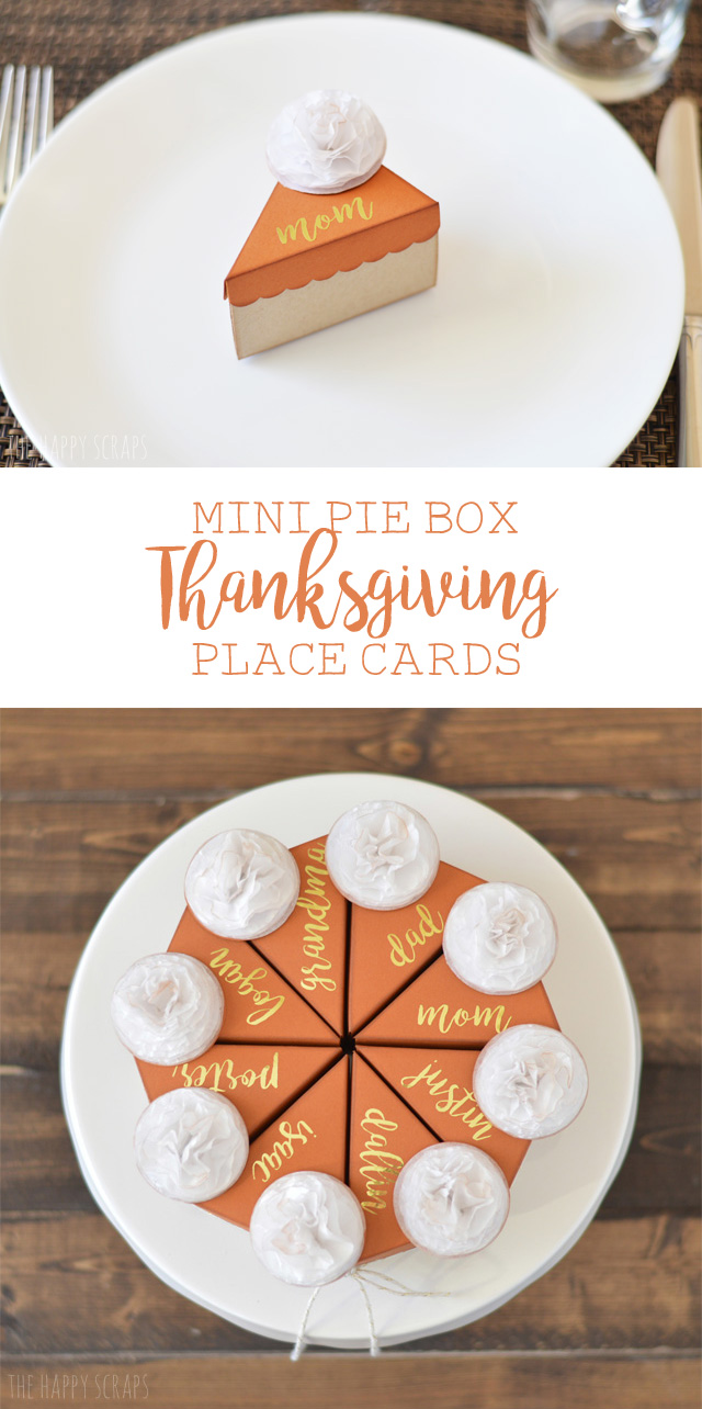  Mini Pie Box Thanksgiving Place Cards. They would be perfect to fill up with some nuts to snack on before the big Thanksgiving meal is ready.