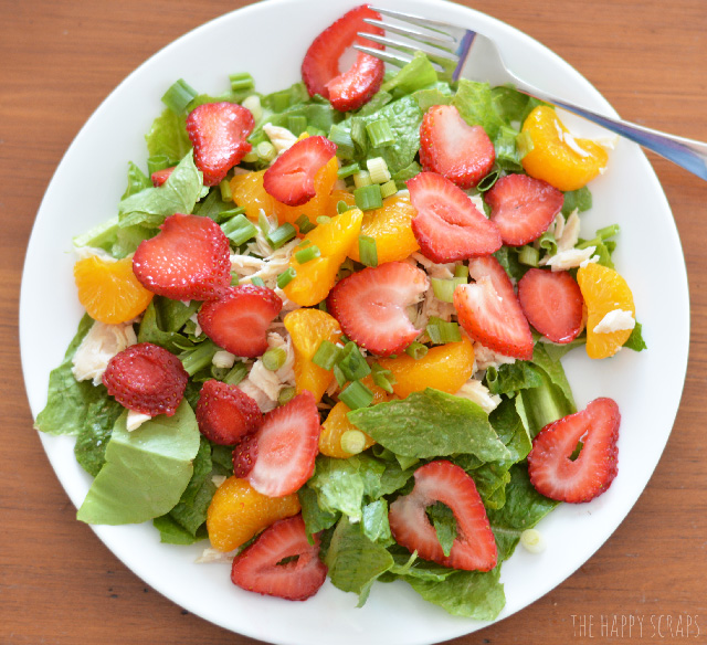 This Mandarin Orange & Strawberry Chicken Salad is SOOO yummy! You'll want to eat it everyday for lunch, after the first time you try it. 