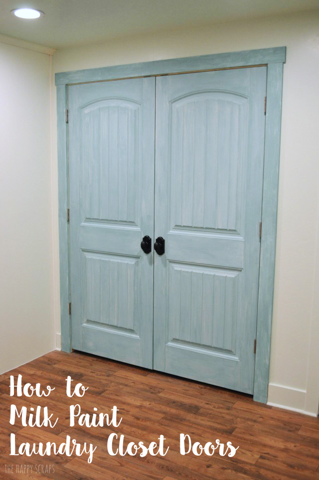 Use Milk Paint to make over Laundry Closet Doors. It's easy to use and comes in so many fun colors. It's easy to add a fun pop color. 