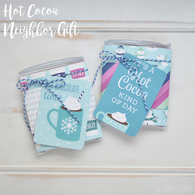 These Hot Cocoa Neighbor Gifts are quick + easy to put together. They'd make a great gift for your kids to hand out to their friends too! 