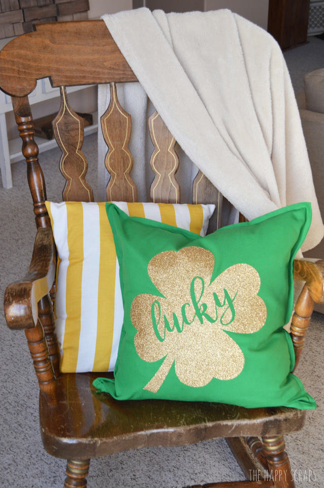 Creating throw pillows for different holidays is fun + easy! Stop by the blog to learn how to make this Lucky Shamrock St. Patrick's Day Pillow. 