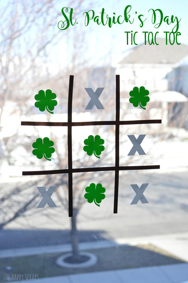 Tic Tac Toe is always fun to play + it's fun to play with window cling too. Why not play it for St. Patrick's Day, the kids will love it!