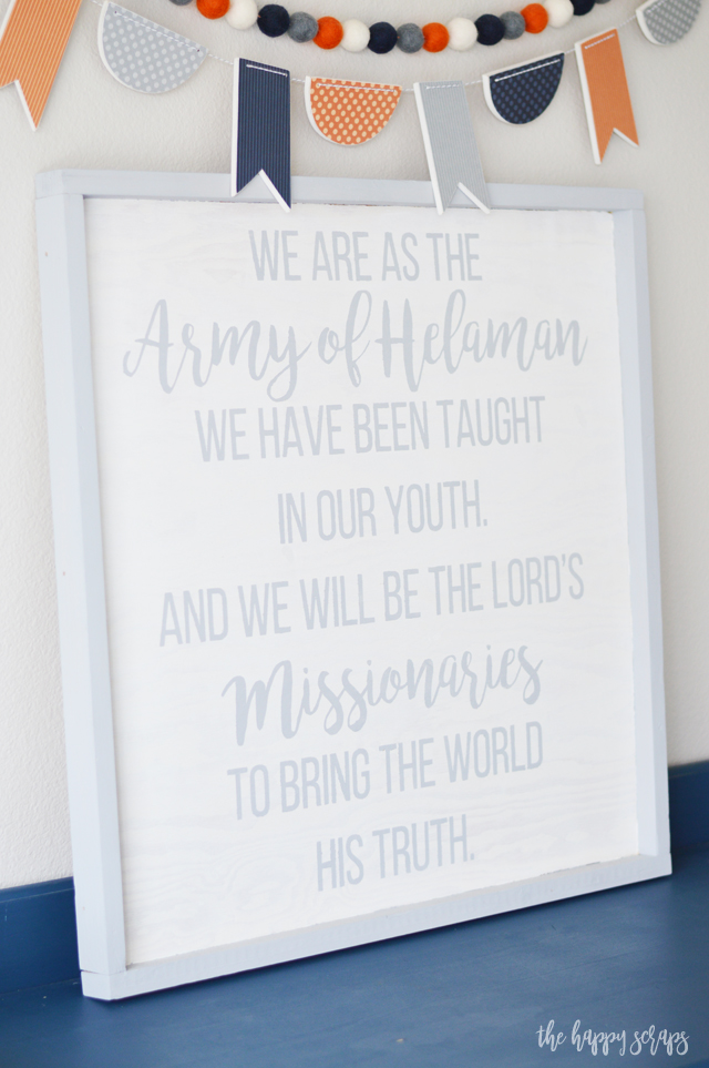 My boys love having this Army of Helaman Bedroom Sign on their wall. It's a great reminder for them. Stop by the blog to learn how to make one for your home. 