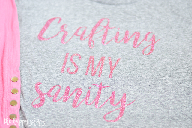 Creating this Crafting is my Sanity Glitter Tee is easy! Get the cut file from the blog and have your cute shirt made in no time! 