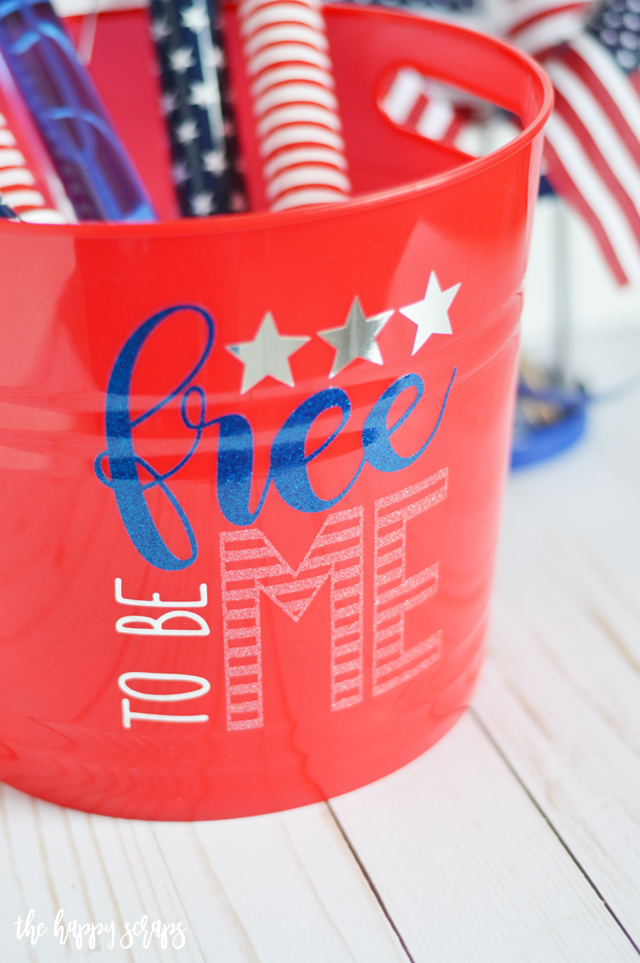 Creating a 4th of July Fun Bucket is simple and quick! Get a bucket and add a fun vinyl saying to the front. You'll have it made in minutes! 