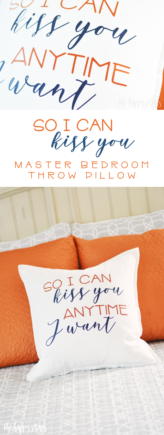 Need a throw pillow for your bed? Make this So I Can Kiss You Master Bedroom Throw Pillow. It's the perfect addition to the Master Bedroom. 