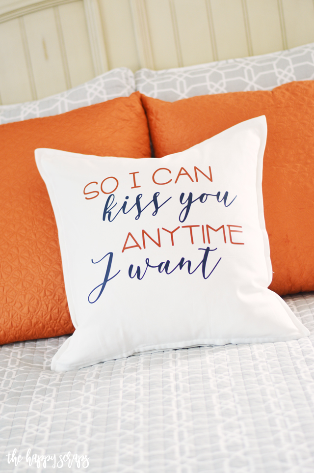 Need a throw pillow for your bed? Make this So I Can Kiss You Master Bedroom Throw Pillow. It's the perfect addition to the Master Bedroom. 