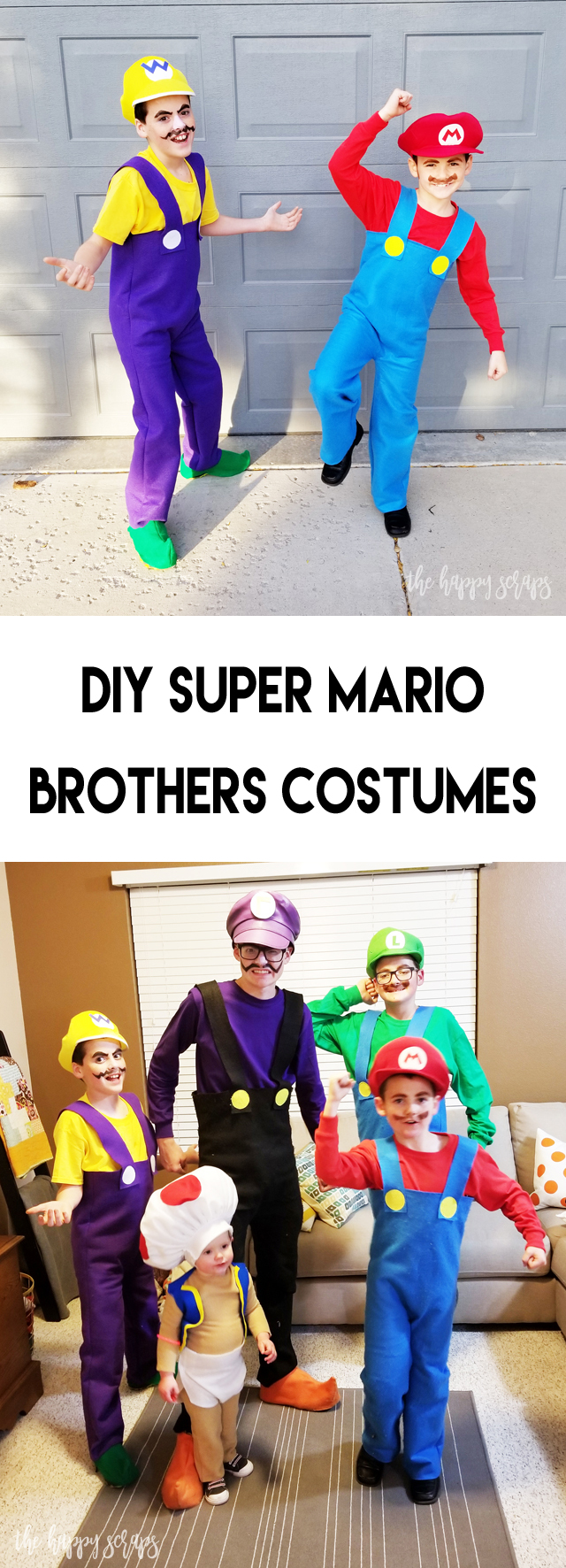 These DIY Super Mario Brothers Costumes are an easy sew project and they are the perfect group Halloween costume. Find out how to make your own on the blog.