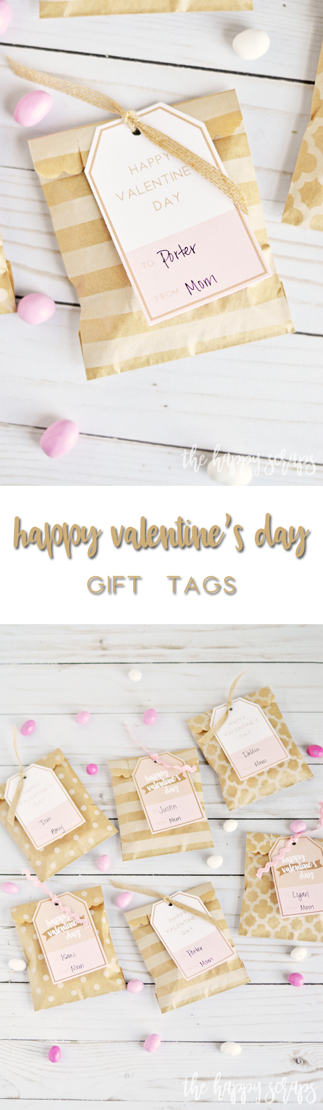 These Happy Valentine's Day Gift Tags are perfect for adding to a treat bag, or a larger gift! Free Printable Tags are available on the blog. 