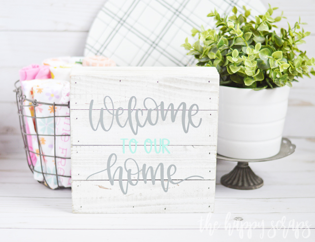 This Welcome to our Home Farmhouse Sign is a super quick and fun project to add to your home. Use it in a gallery wall, on a shelf, or on a wreath.