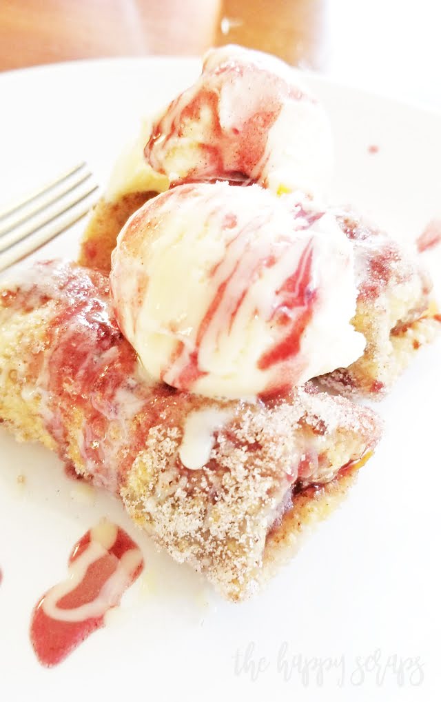 This Cherry Egg Roll Dessert is the perfect combination of cherries, cream cheese, cinnamon + sugar, and sweetened condensed milk. You'll want to make this! 