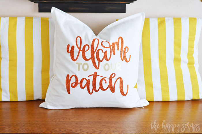 Whether you need a Fall Throw Pillow for your front porch or inside your home, this is it! Find the details for this Welcome to our Patch pillow on the blog.