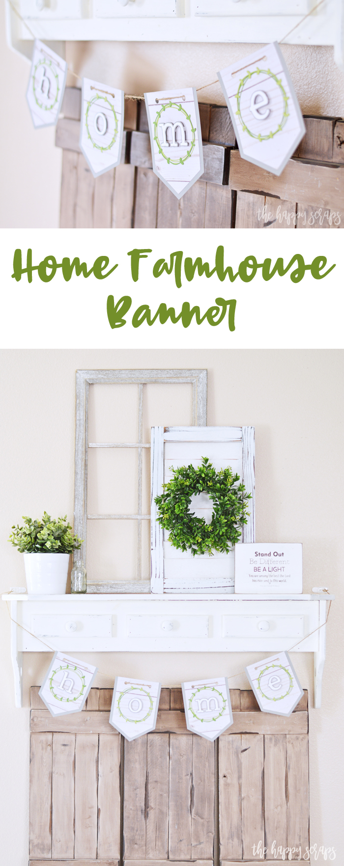 Create this beautiful Home Farmhouse Banner with a few supplies and simple tutorial. It's the perfect addition to nearly any space in your farmhouse.