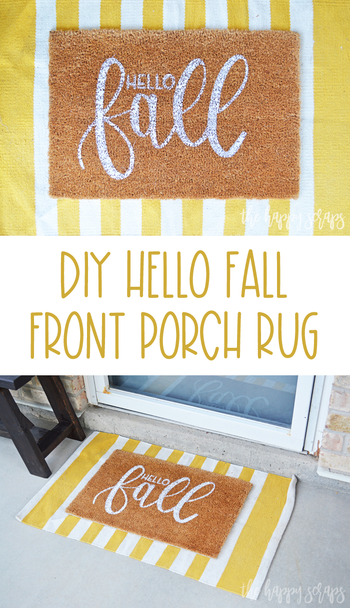 Having a DIY Hello Fall Front Porch Rug is the perfect way to welcome the fall weather! Get the details for creating your own on the blog.
